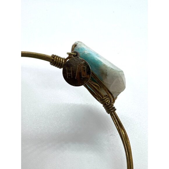 Handcrafted Gold Wire Bangle Bracelet With Natural Amazonite Stones & "H.D." Tag - Picture 5 of 7